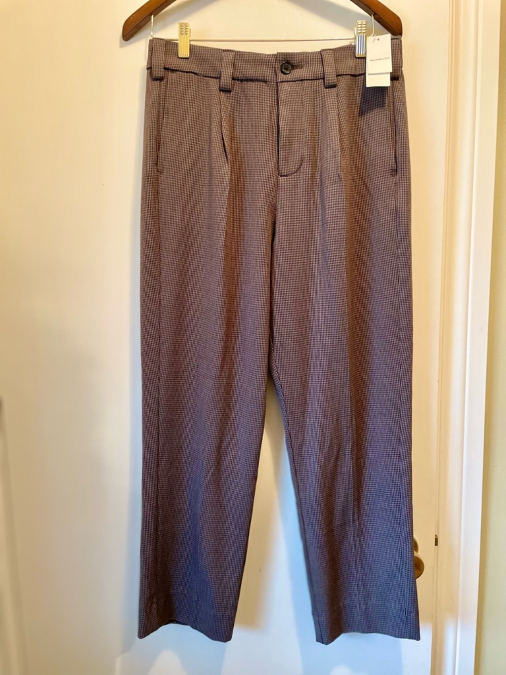 NWT Abercrombie & Fitch Brown Micro-Check Trousers Size 30